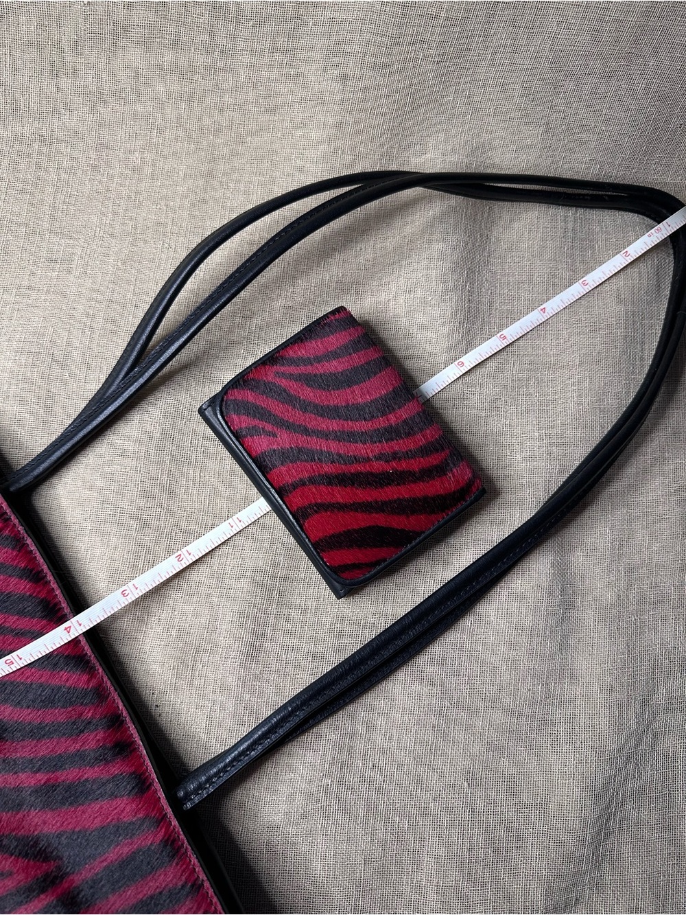 Vintage Wilsons Leather Red Zebra Pony Hair Tote Bag & Matching Wallet Set Y2K - Picture 10 of 14